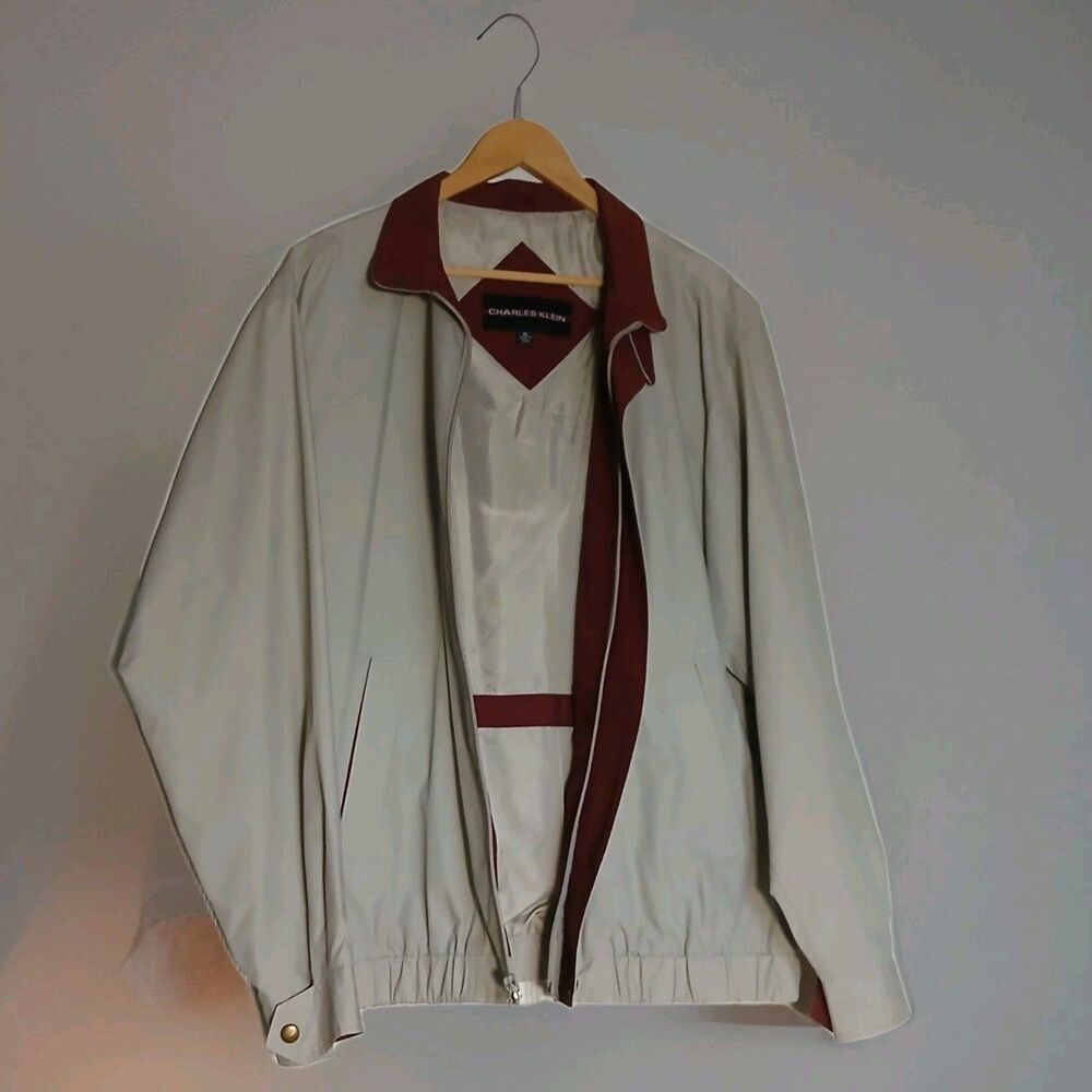 Vtg 80s/90s Classic Windbreaker Jacket Charles Klein Mens XL Beige Lightweight